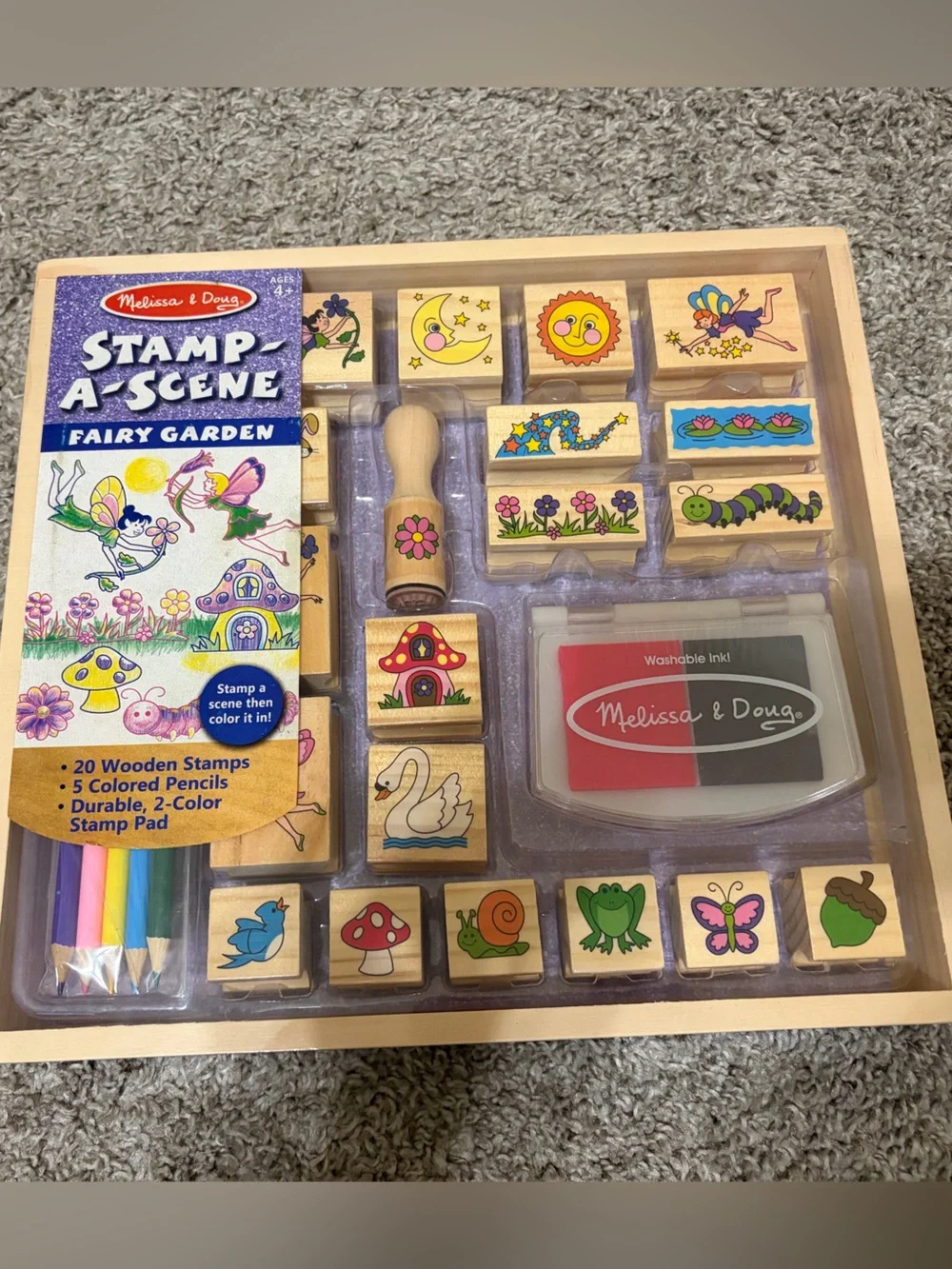 Melissa & Doug Fairy Garden Stamp & Scene Set - Red, Purple, Yellow, Green, Blue